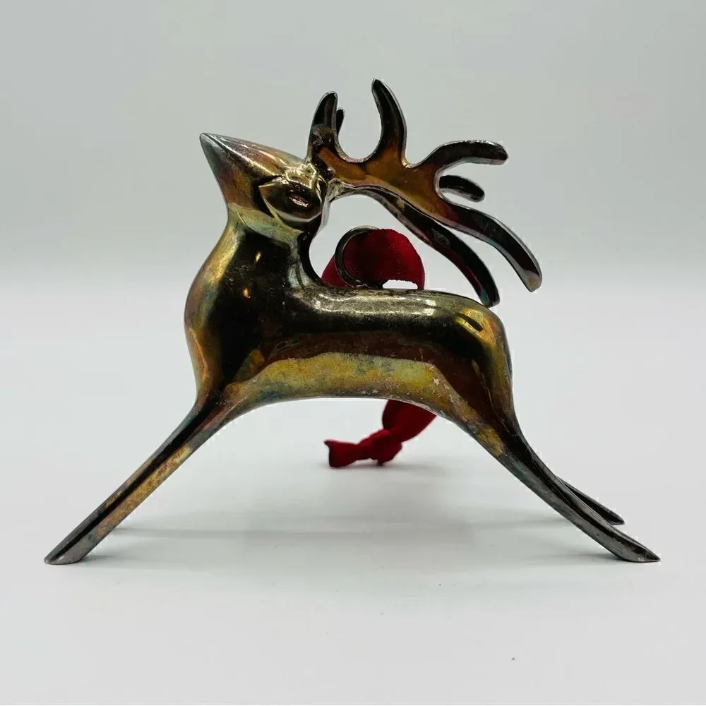 Set of 3 Silver Plate Reindeer Christmas Ornamenrs